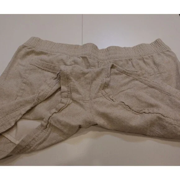 Old Navy Flax Linen Blend Shorts Women’s XL Elastic High Waist Oatmeal Pull On - Picture 10 of 13